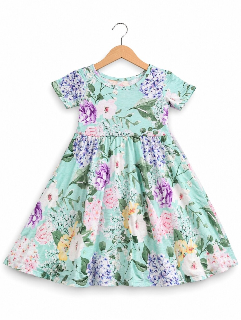 Posh Peanut Mint Floral Short Sleeve Dress